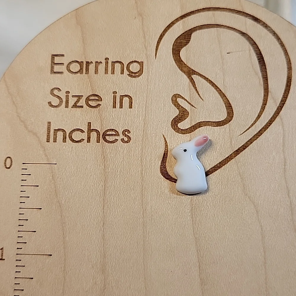 Ceramic Bunny Stud Earrings, metal free - Picture 3 of 7